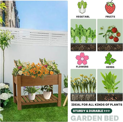 Raised Garden Bed Outdoor, Wooden Planter Boxes with Legs Protective Liner & Drainage Holes, Elevated Garden Flower Beds for Backyard Balcony, Gift for Gardening & Mother,46.6'' X 23.11'' X 29.72''