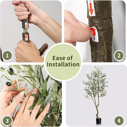 6.1ft Artificial Olive Tree, Faux Olive Tree with Lifelike Fruits, 72 in Fake Olive Tree with Sturdy Plastic Nursery Pot, Artificial Plants for Office Home Living Room Indoor Outdoor Decor