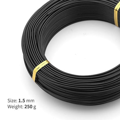 Black-1.5-Anodized Aluminum Bonsai Training Wire 250g Large Roll,Many Size to Choose,KSVZS Bendable Metal Wire for Crafts,Sculpting,Armature and Daily Use,Necessities for Family