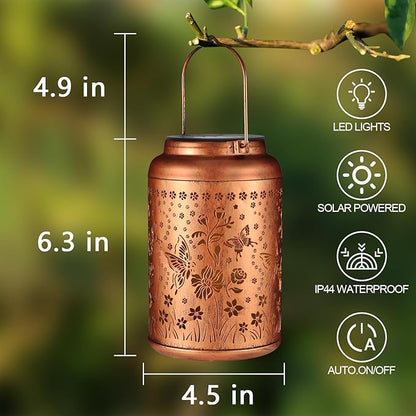 Solar Lanterns Outdoor Waterproof Hummingbird Garden Decor Gifts for Women Mom Grandma Hanging Lights Metal Solar Decoration Outside for Yard, Patio,Backyard(Butterfly and Sunflower)