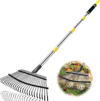 Rake Heavy Duty 6FT Long Garden Rakes , 18.5 Inch Wide Leaf Rake for Lawns, 25 Metal Tines, Adjustable Stainless Steel Handle for Leaves, Yards, Grass, Garbage, Weeds, Debris (Yellow)