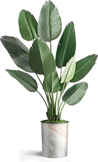 Artificial Tree in Modern Granite Effect Planter, Fake Bird of Paradise Silk Tree for Indoor and Outdoor Home Decoration - 58" Overall Tall (Plant Pot Plus Tree)