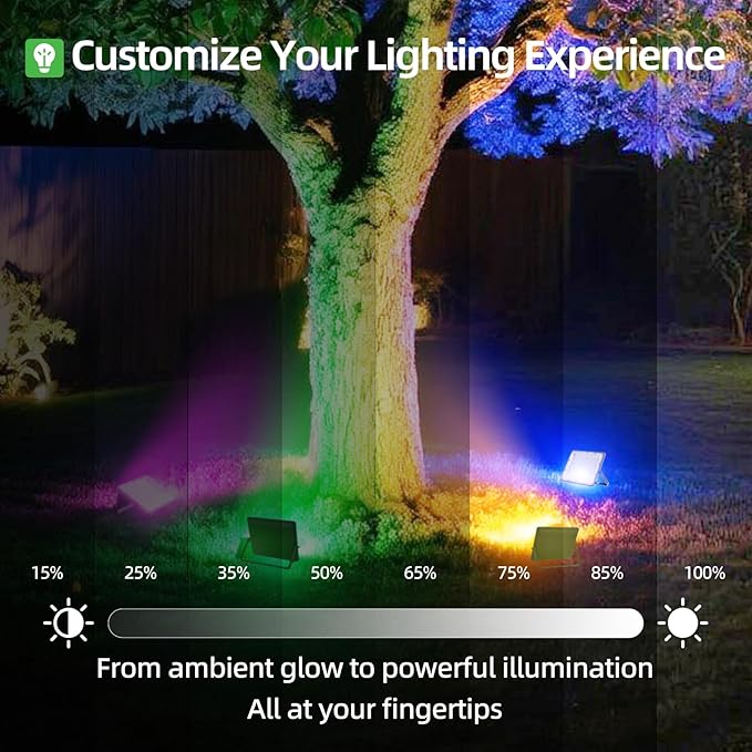 WeDo RGB LED Flood Light 150W Equivalent – 60W Plug-in Outdoor Color-Changing Spotlight with Remote, 4 Modes, 8-Level Dimming, IP65 Waterproof for Garden, Landscape, Wall Wash