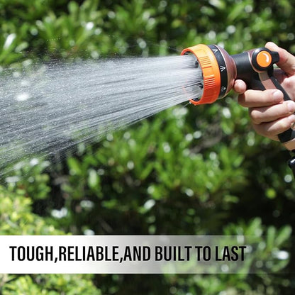 Heavy Duty Garden Hose Spray Nozzle, Metal Water Hose Nozzle with 8 Spray Patterns, Hose Nozzle with Thumb Control On Off Valve for Lawn Watering, Car Washing, Pets Showering
