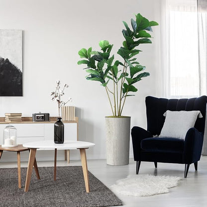Artificial Tree in Modern Swirl Pattern Planter, Fake Ficus Lyrata Silk Tree for Indoor and Outdoor Home Decoration - 66" Overall Tall (Plant Pot Plus Tree)