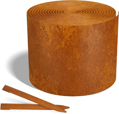 Worth Galvanized Steel Landscape Edging 4.5" x25' Metal Garden Edging Roll Flexible Bender Border with 8Pcs Stakes for Lawn, Flower Bed Edges, Rust-Colored Painted