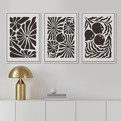 Ashbrook Framed Canvas Print Wall Art Set Mid-Century Modern Flowers & Fruit Nature Wilderness Illustrations Modern Art Floral Botanical Minimal Calm/Relax/Cozy for Bedroom - 24"x36"x3 WHITE