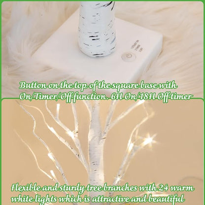 PEIDUO Christmas Decorations Indoor, 2 FT Birch Tree with LED Lights, Fairy Light Spirit Tree for Christmas Decor, Warm White Lighted Birch Trees for Home Decor Indoor, Battery Powered, Timer (2PK)