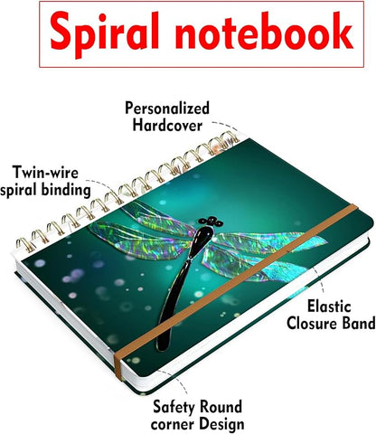 Spiral Journal Notebook for Women, Hardcover A5 College Ruled Notebook, 120 Pages, Thick Paper, Cute Lined Journal for School, Office & Work, 6 x 8.4 in(Dragonfly)