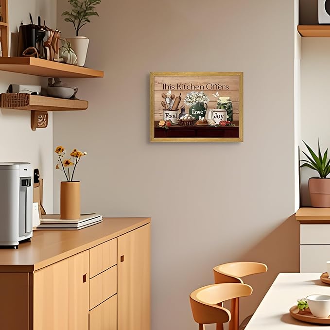 Vintage Kitchen Pictures Wall Decor, Country Kitchen Food Still Life Wall Art, Dining Room Decor Oil Painting, Canvas Prints Picture For Dining Room Kitchen Home Decor 8x10 Inch Wood Framed