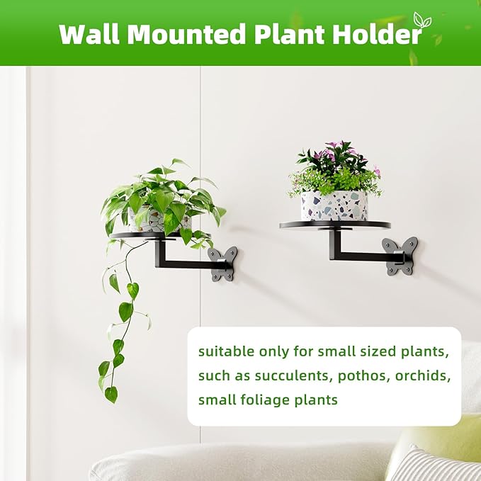 Butterfly Buckle Wall Mounted Plant Shelf 2-Pack Hanging Flower Pot Holder Black Iron Art Space Saving Indoor Balcony Decorative Shelf 5.9 Inch Round Tray Small Potted Plant Organizer Sturdy Bearing for Wall Storage Rack