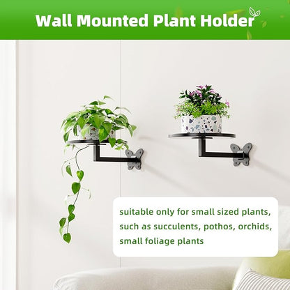 Butterfly Buckle Wall Mounted Plant Shelf 2-Pack Hanging Flower Pot Holder Black Iron Art Space Saving Indoor Balcony Decorative Shelf 5.9 Inch Round Tray Small Potted Plant Organizer Sturdy Bearing for Wall Storage Rack
