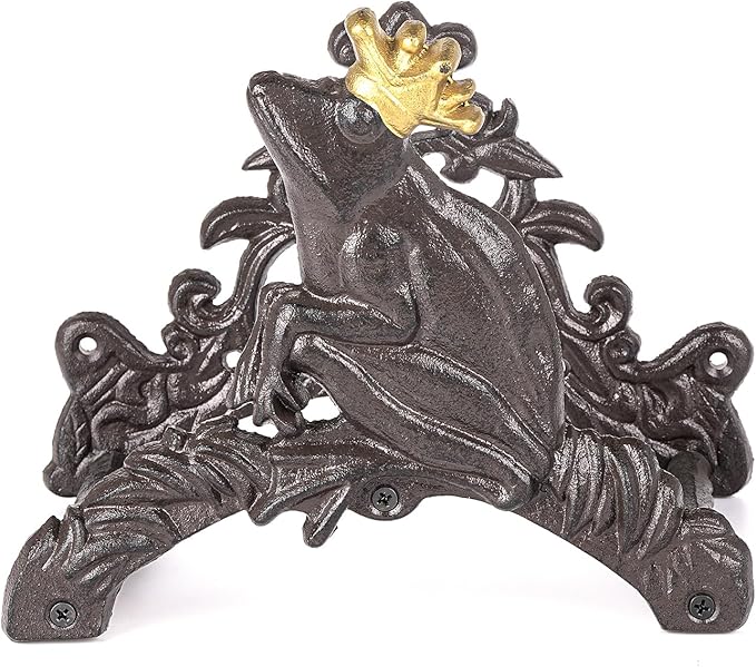 Sungmor Heavy Duty Cast Iron Garden Hose Holder | Water Hose Hanger Wall Mounted | Decorative Indoor Outdoor Hose Rack Reel | 50FT 75FT 100FT Water Hose Bulter Storage | Lovely Frog Metal Hose Stand