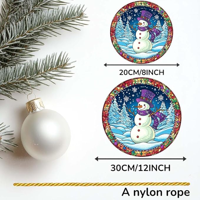Acrylic Window Hanging Winter Snowman Stained Panel Window Decoration for Outdoor Indoor Garden Yard Home Winter Decor 12 Inch