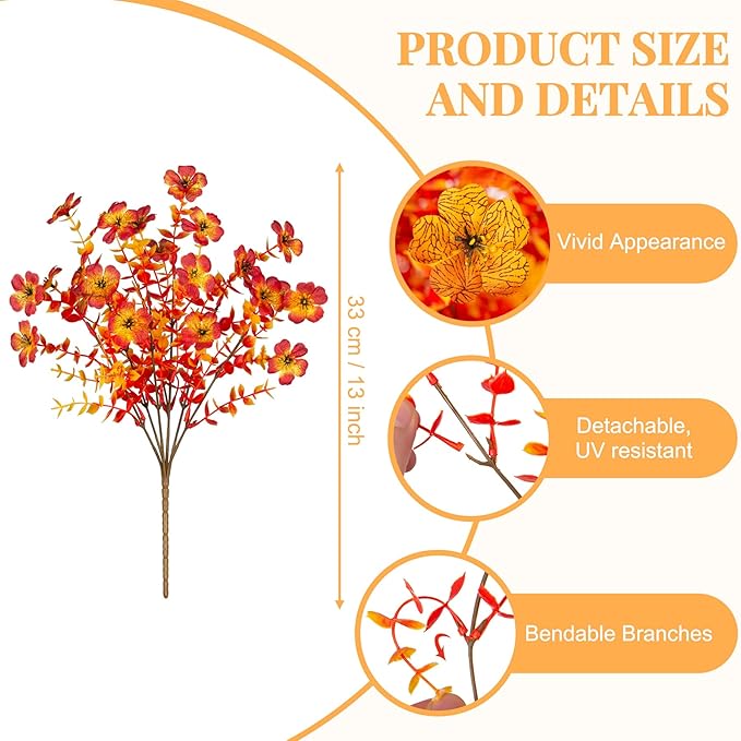 Artificial Fake Mums Fall Flowers for Outdoor Outside Decoration 12 Bundles Faux Silk Flowers Plants Realistic Daisy UV Resistant Fall Décor Autumn Front Door Porch Patio Yard Decoration