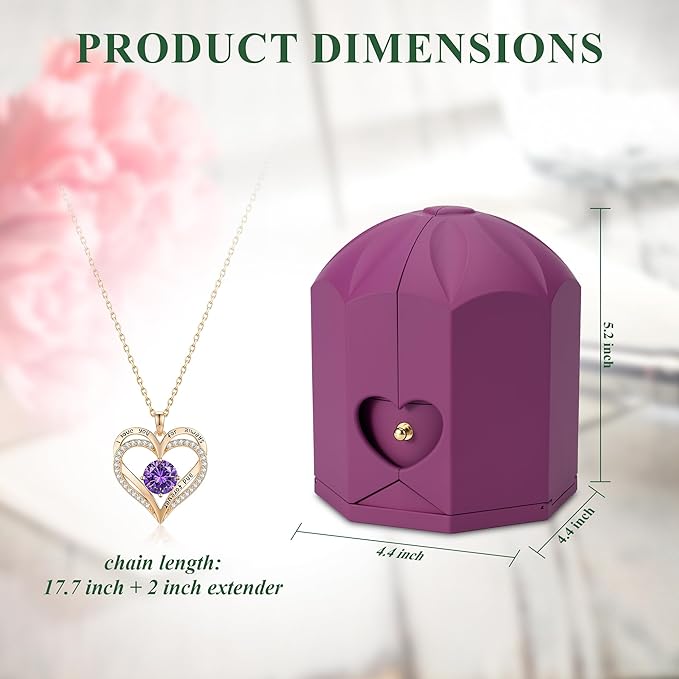 Preserved Purple Rose with Heart Necklace, Eternal Real Rose Flowers, Romantic Rose Gifts for Women, Mom, Wife, Grandma, Girlfriend, Birthday, Anniversary, Mother’s Day(Purple)