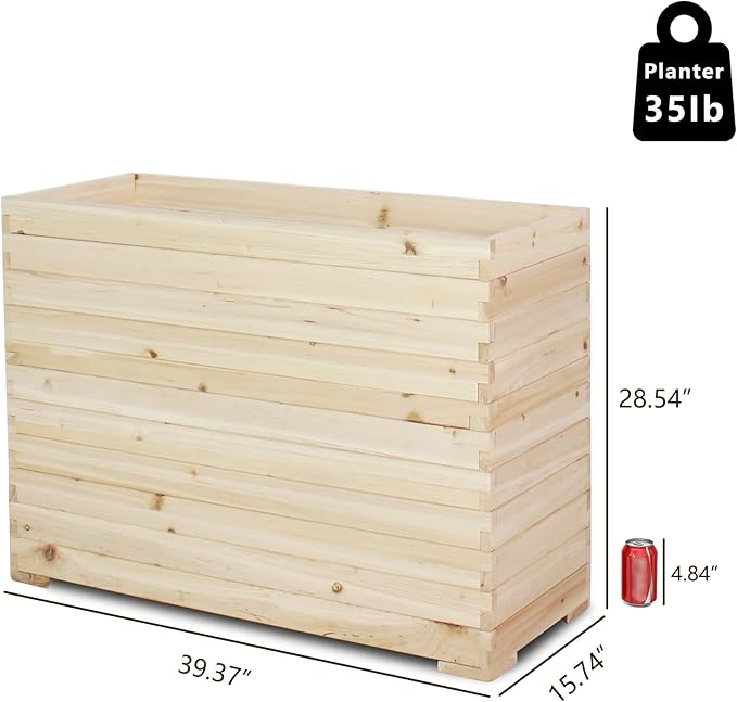 Wood Raised Garden Bed, Rectangular Planter Box Outdoor Large Tall Trough 39"x28"x15" Flower Planters Boxes with Bottom for Plants Herb Patio Porch Balcony Privacy Screen