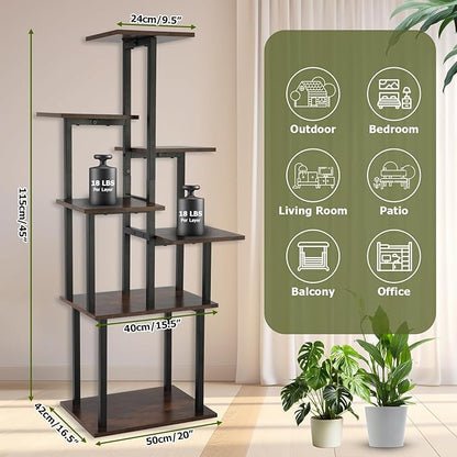 TC-HOMENY Plant Stand Indoor with Grow Lights, 45" Tiered Metal Plant Shelf, 45" Tall Plant Stand for Indoor Plants Multiple, Large Plant Rack Display Shelves, Corner Plant Holder for Living Room, Patio