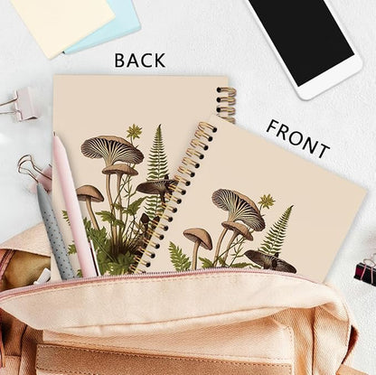 nvucamd Vintage Mushroom Spiral Notebook, Cottagecore Mushroom Journal Notebook, Retro Botanical Journaling Notebooks for Women, Mushrooms Gifts Office Supplies, 5.5x8.3Inch