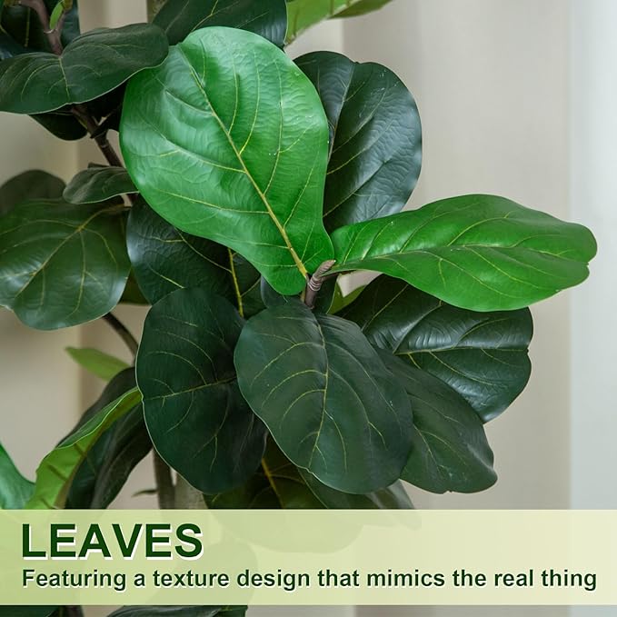 6FT Fiddle Leaf Fig Artificial Tree with White Planter Pot,Faux Floor Plant, Indoor and Outdoor Fake Plants for Home Office Decor