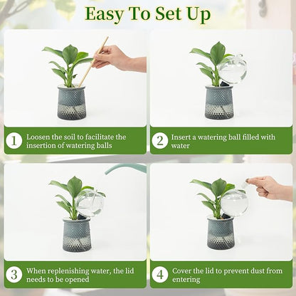 2pcs Plant Self Watering Globes with Covers, Plastic Water Bulbs Top Fill, Plant Watering Devices System Slow Release Terracotta, Water Spikes Stakes for Indoor(2)