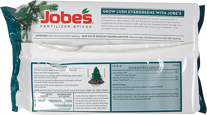Jobe’s Slow Release Evergreen Fertilizer Spikes, Easy Plant Care for Cypress, Arborvitae, Pine, Cedar, and Many More Acid Loving Trees, 15 Count