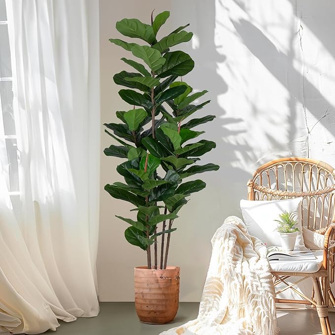 2 Pack Fiddle Leaf Fig Tree - Artificial Ficus Tree with Tall Artificial Plants Large 69 Fiddle Leaves -Fake Trees for Indoor Outdoor Home Decor Living Room