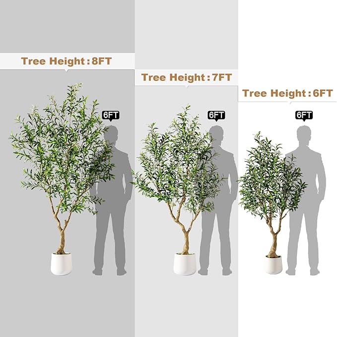 7FT Artificial Olive Tree Artificial Olive Plants, Tall Faux Olive Tree Faux Silk Plant Fake Plant Ultra-Realistic Silk Leaves & Natural Trunk Indoor Outdoor Use