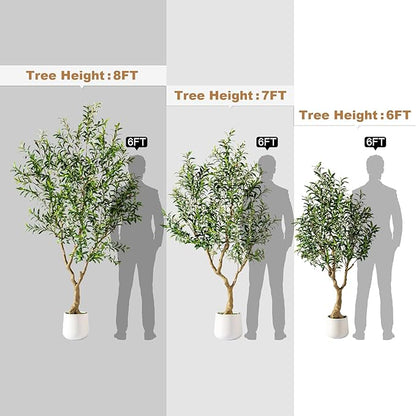 7FT Artificial Olive Tree Artificial Olive Plants, Tall Faux Olive Tree Faux Silk Plant Fake Plant Ultra-Realistic Silk Leaves & Natural Trunk Indoor Outdoor Use
