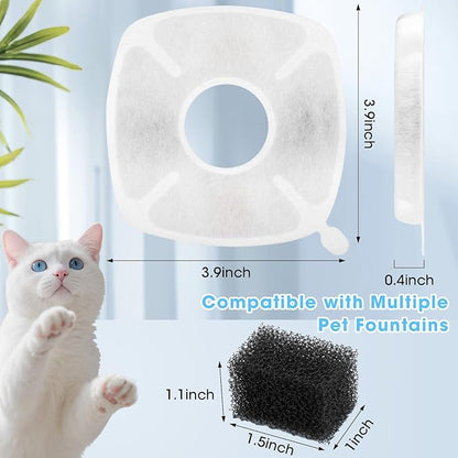 15+15 Pack Cat Water Fountain Filters, Replacement Pet Carbon Filtration with 15 Pre-Filter Sponges for Dog Stainless Steel Fountain, Fit for 67oz, 95oz, 108oz or 135oz Automatic Dog Water Dispenser