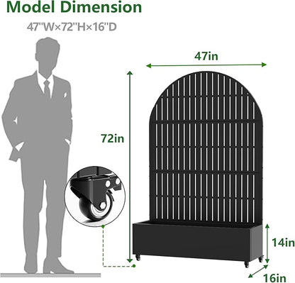 Casaphoria Raised Garden Bed Metal Planter Box with Trellis, 72"x47"x16" for Outdoor Climbing Plants, Flowers Vegetables and Vines Privacy Screen with Wheels and Drainage Holes(Black Vertical)