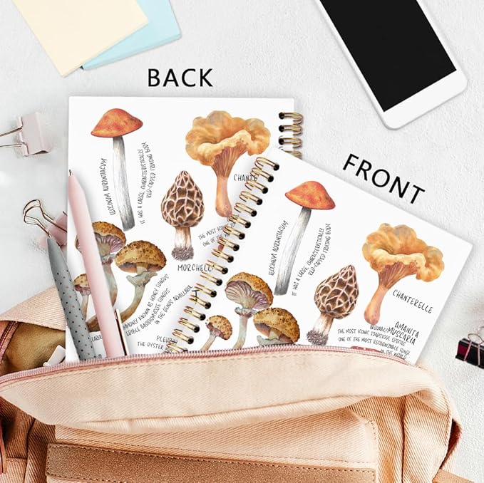 Rustic Mushrooms Spiral Notebook, Cottagecore Mushrooms Journal Notebook, Educational Mushroom Journaling Notebooks for Women Men, Mushroom Office School Supplies Gifts, 5.5x8.3 Inch