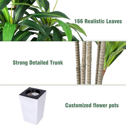 Artificial Dracaena Tree with White Tall Planter, 7ft Tall Potted Artificial Dracaena Silk Plant, Fake Yucca Tree Plant, Home Office Floor Room Decor Plants Indoor Outdoor, Housewarming Gift