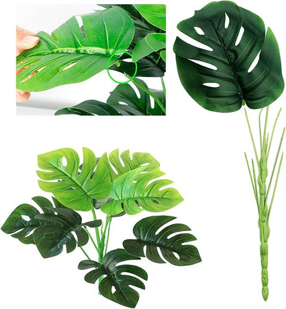 1 Pack Artificial Monstera Deliciosa Leaves, Tropical Palm Plant, 9 Leaves Faux Monstera Plant for Decoration