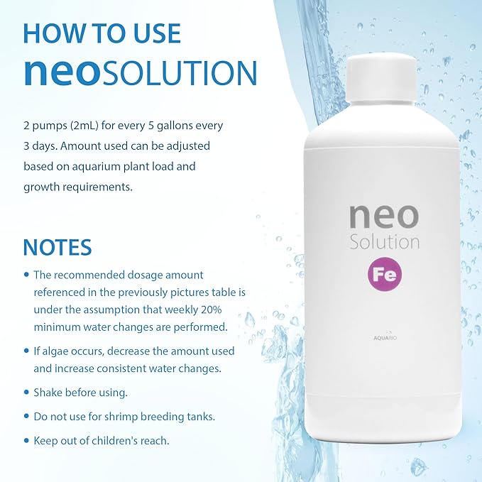 Plant Fertilizer for Aquarium Plants - Liquid Iron Fertilizer for Aquarium Plants - Boosts Red Color & Supports Healthy Growth for Aquarium Plants - Neo Solution Fe, 300ml
