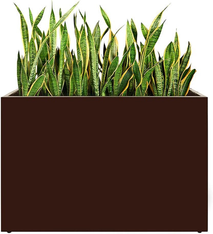 Metal Rectangular Planter, 35.5"x 10"x 28" Brown Planter Box for Outdoor, Easy Installation Galvanized Steel Planter with Drainage Holes, Outdoor Planter for Porch/Patio/Garden