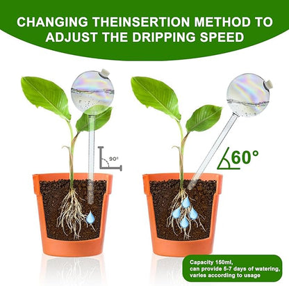 4 Pack Plant Watering Globes - 380ml Self-Watering Bulbs, Automatic Plant Waterer for Indoor & Outdoor Potted Plants, Vacation Plant Care Essential, Decorative Glass Design (380ml/13oz)