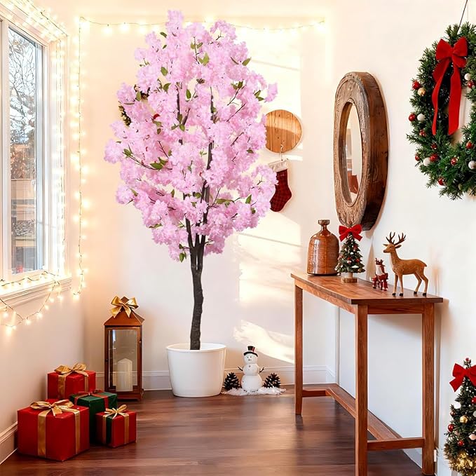 Pink Artificial Cherry Blossoms Tree Faux Cherry Blossom Tree Indoor Beautiful Trees for Home Christmas New Year Decor