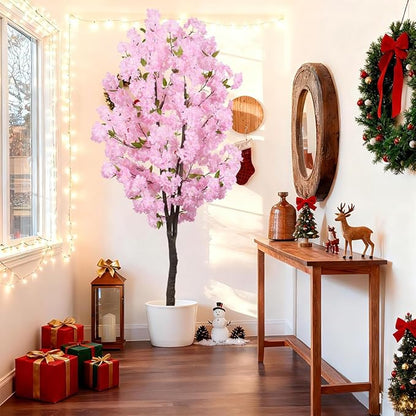 Pink Artificial Cherry Blossoms Tree Faux Cherry Blossom Tree Indoor Beautiful Trees for Home Christmas New Year Decor