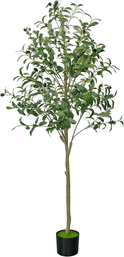 5 FT Olive Trees Artificial Indoor, Faux Olive Tree 5 ft with Natural Wood Trunk Branches and Lifelike Fruits, Realistic Fake Tree Artificial Plants Tall with Planter for Home Office Decor
