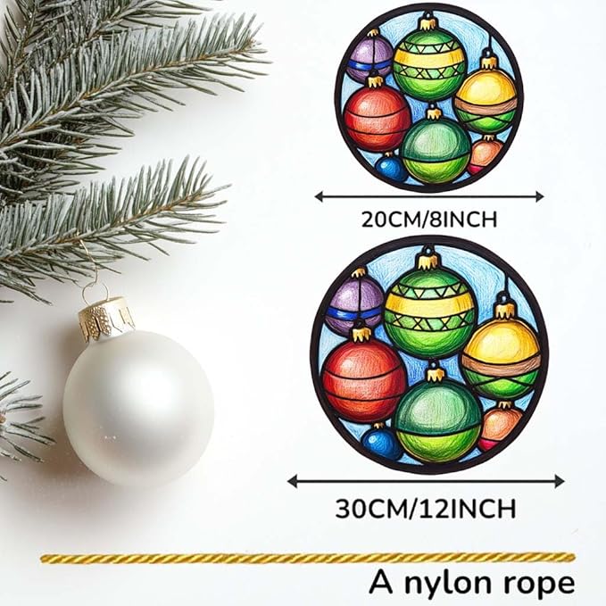 Acrylic Window Hanging Merry Christmas Balls Stained Panel Window Decoration for Outdoor Indoor Garden Yard Home Winter Decor 12 Inch