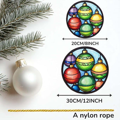 Acrylic Window Hanging Merry Christmas Balls Stained Panel Window Decoration for Outdoor Indoor Garden Yard Home Winter Decor 12 Inch