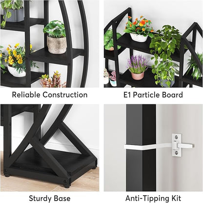 Tribesigns Curved Plant Stand Indoor, 8 Tiered Large Metal Plant Shelf, 69" Tall Industrial Flower Pot Stand Display Rack for Indoor Living Room, Balcony, Patio (Black)