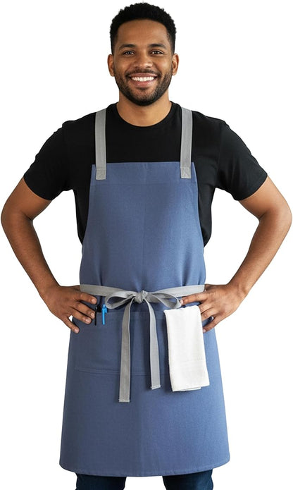 Professional Work Apron for Men & Women – 100% Cotton with waterproof Membrane, Cross Back Straps