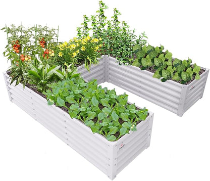 A ANLEOLIFE U-Shaped Outdoor Galvanized Raised Garden Bed, 6x6x1.5ft, Center-Access Bottomless Planter Box, 22-Gauge Corrugated Metal, Reinforced Bracing Rods, Antique White
