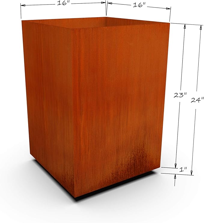 Plantercraft Corten Steel Planter Tall Cube Garden Box Metal Outdoor Heavy Duty | Made in USA | Fully Assembled | Commercial Residential