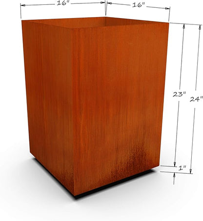 Plantercraft Corten Steel Planter Tall Cube Garden Box Metal Outdoor Heavy Duty | Made in USA | Fully Assembled | Commercial Residential