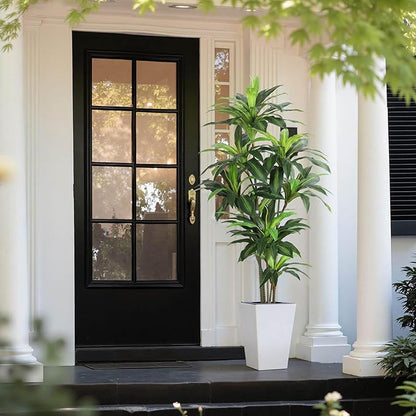 Artificial Dracaena Plant 6ft with White Tall Planter, Potted Artificial Dracaena Silk Plant, Fake Yucca Tree Plant, Home Office Floor Room Decor Plants Indoor Outdoor, Housewarming Gift