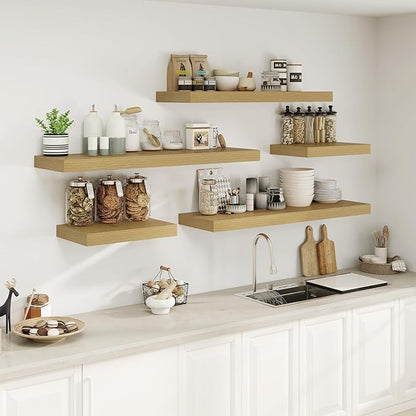 Heimlove Bathroom 12'' Deep Floating Shelves for Wall - Shelf Over Toilet Mounted Farmhouse 24 inches,Rustic Wood Shelves Decor & Storage Set of 1 Oak