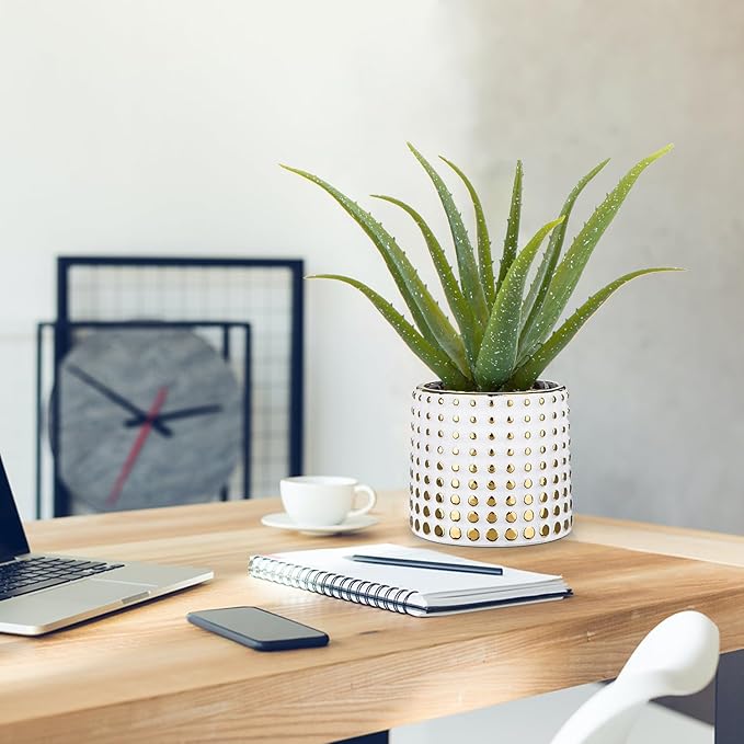 Artificial Succulent Aloe Plants 14.2 Inch Large Faux Succulents with Ceramic Pot Fake Aloe Potted Plant for Home Indoor Bathroom Table Bedroom Shelf Office Decor